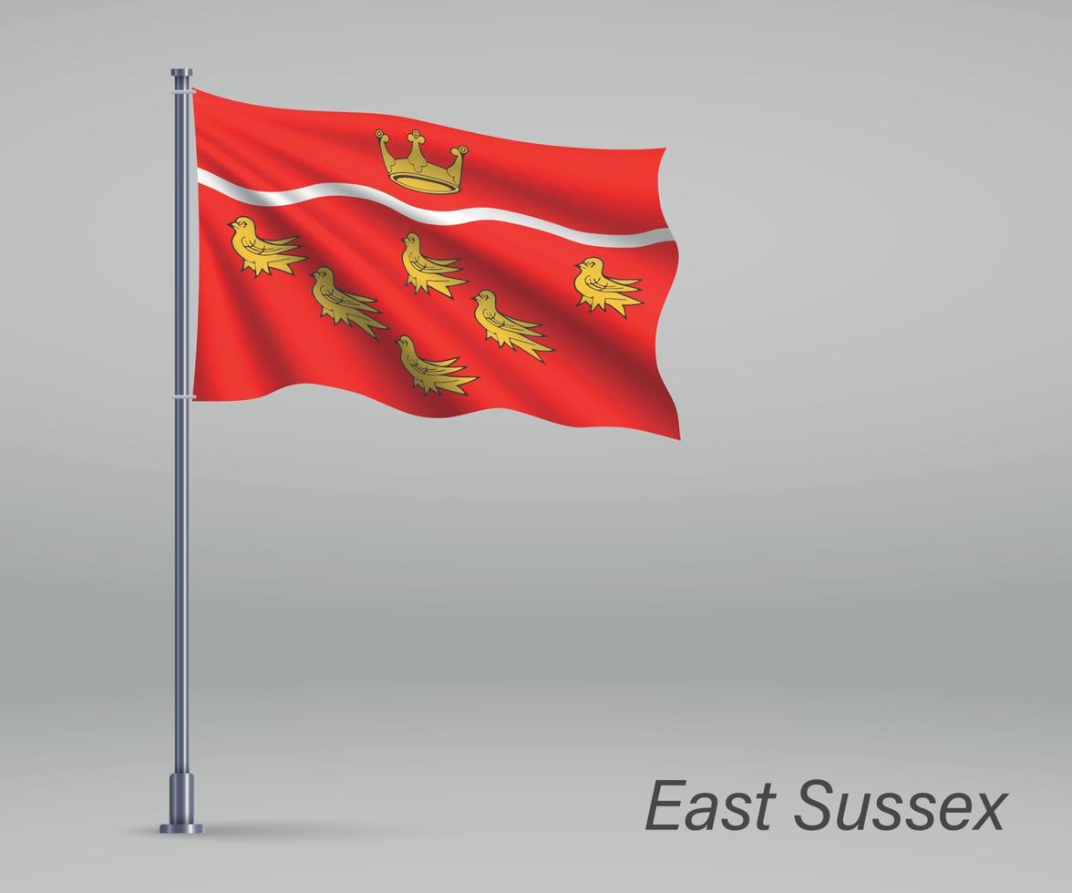 Waving flag of East Sussex - county of England on flagpole. Temp vector