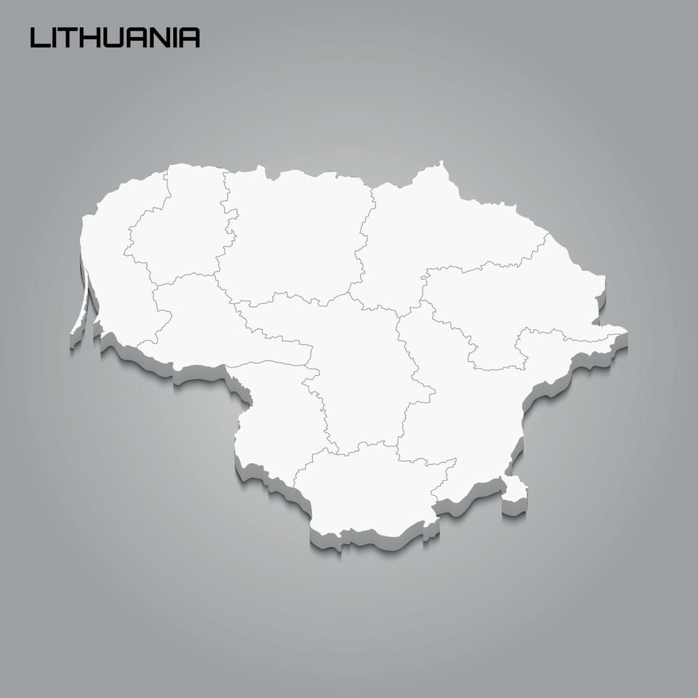 3d map with borders of regions vector