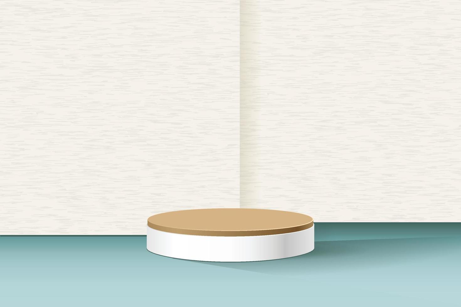plantilla de pantalla de presentación en blanco de escena de fondo de pared con textura crema con piso turquesa y podio de pedestal redondo para productos de baño y belleza. ilustración vectorial vector