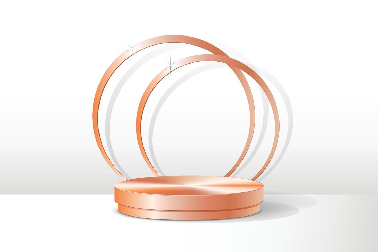 Rose Gold Round Podium Minimalist Blank Display Scene with White Background. Product Showcase. Vector Illustration