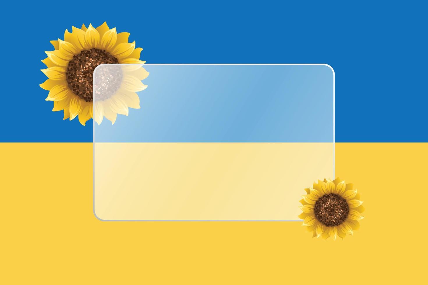 Ukraine support blank banner frame text holder with sunflowers and flag background. Vector Illustration