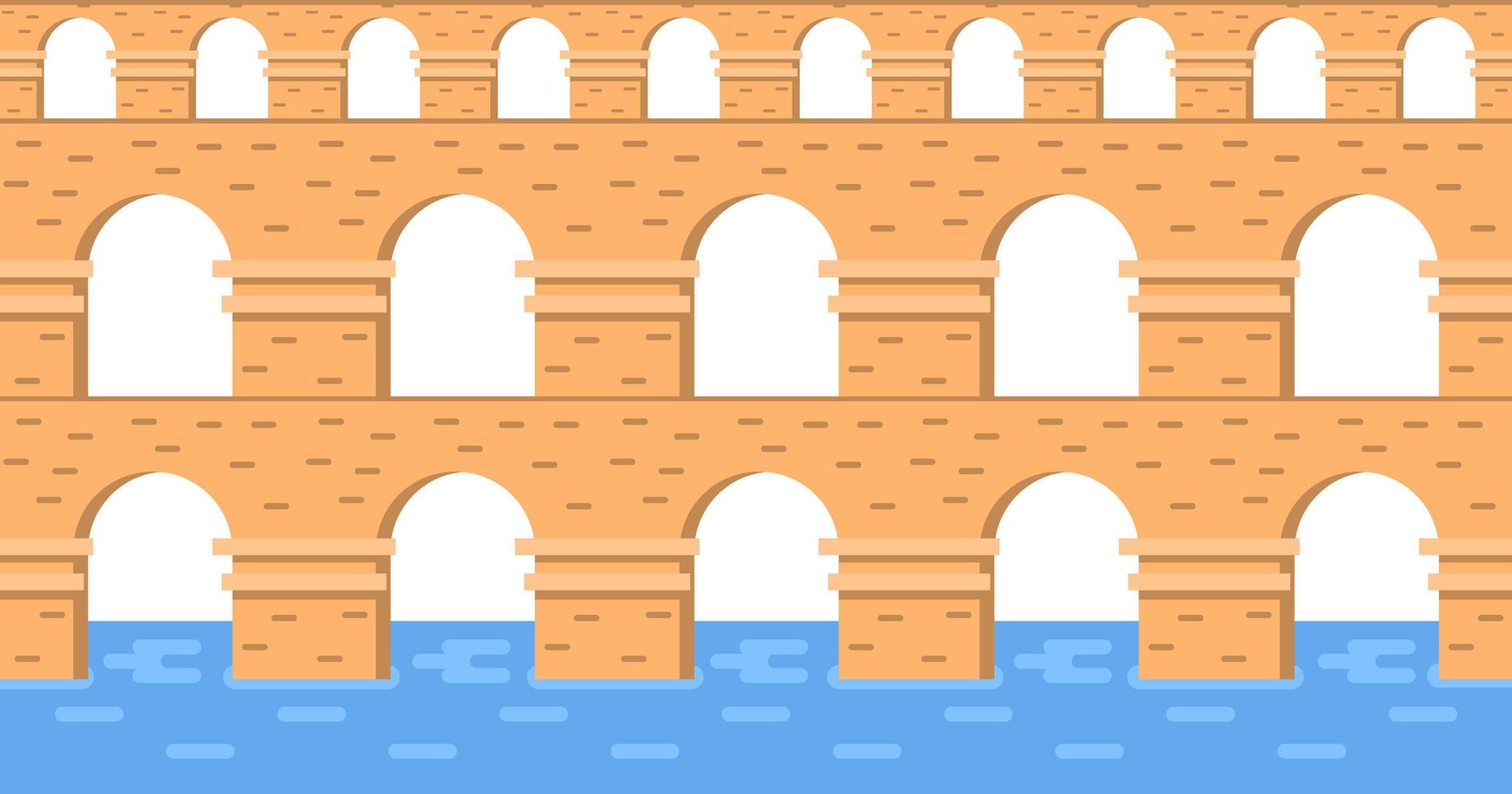 Stone bridge aqueduct vector. City architecture element and ancient bridge-construction across the river with carriageway isolated vector