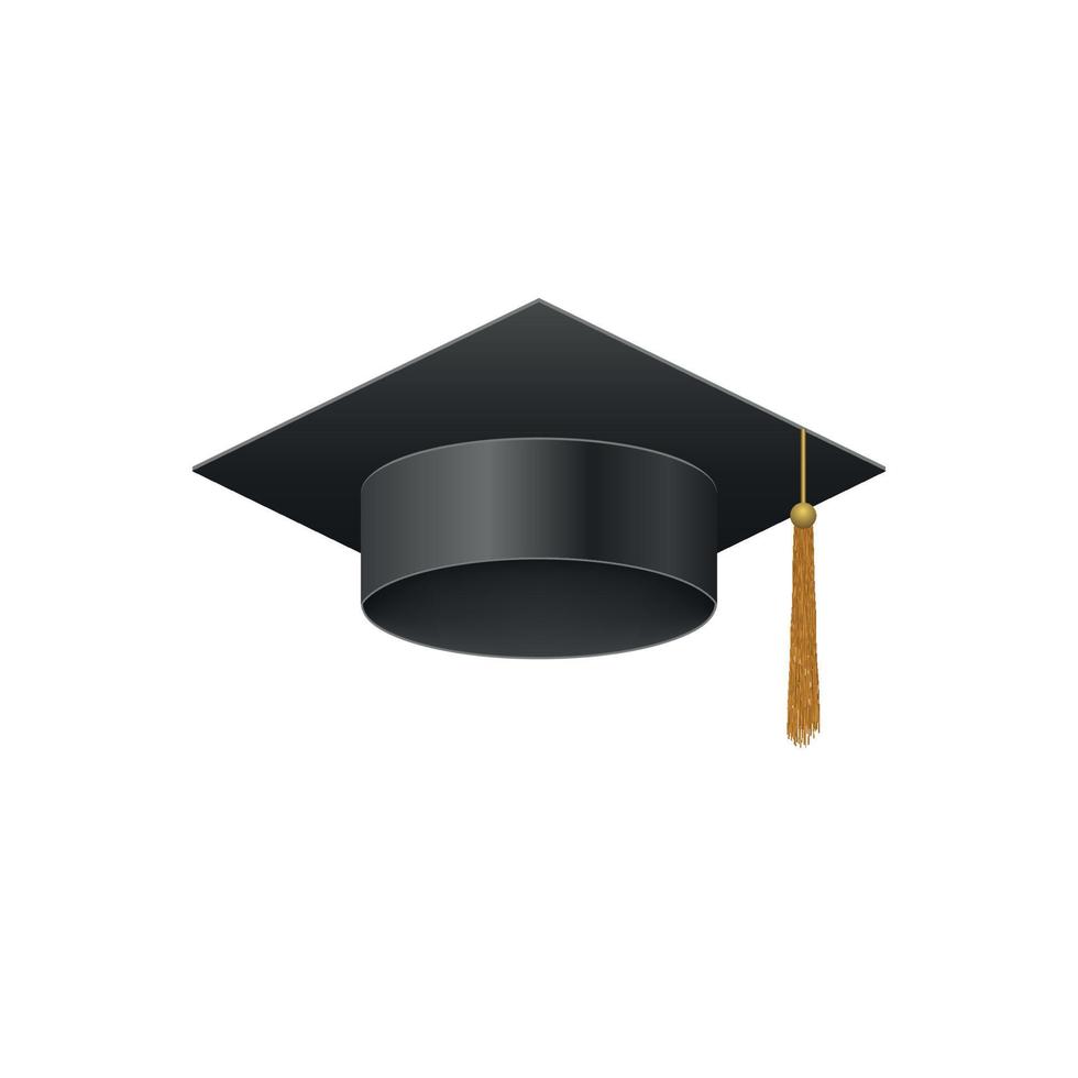 3d realistic Graduation university black cap. vector