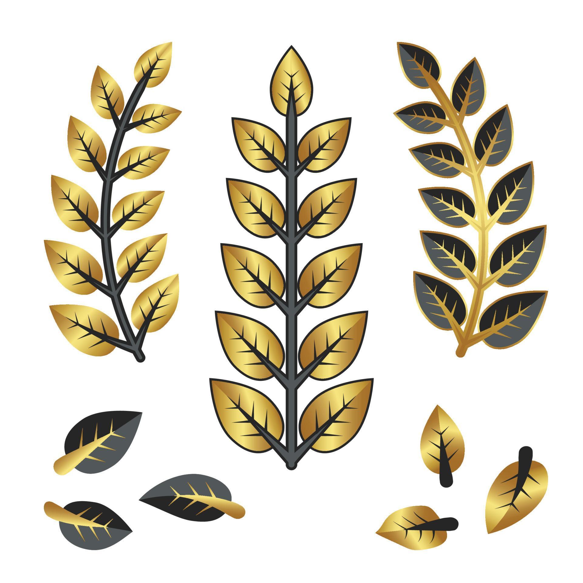 Gold leaves set luxury golden leaf collection 6601260 Vector Art at