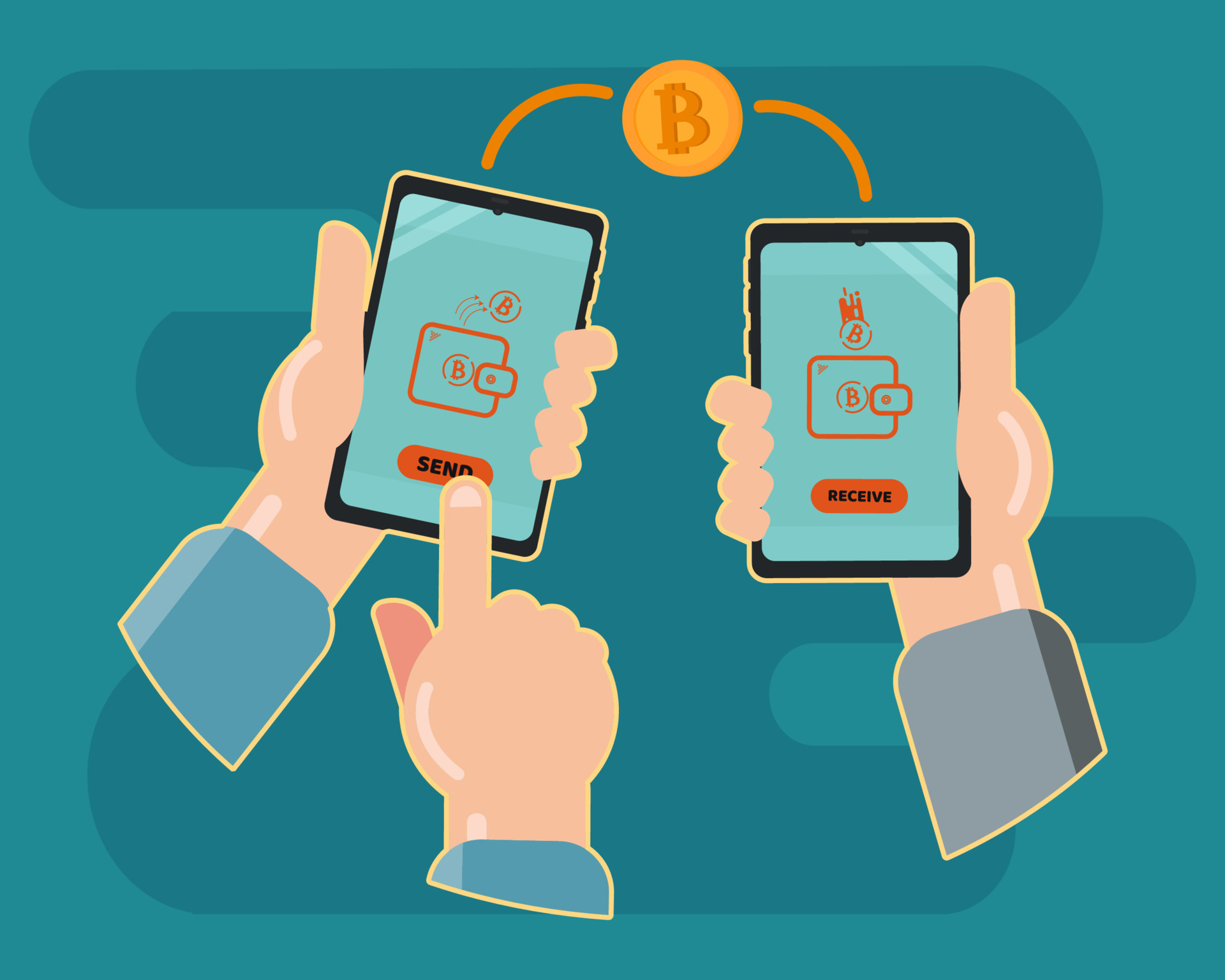 Send and receive bitcoin on smartphone vector illustration 6601303