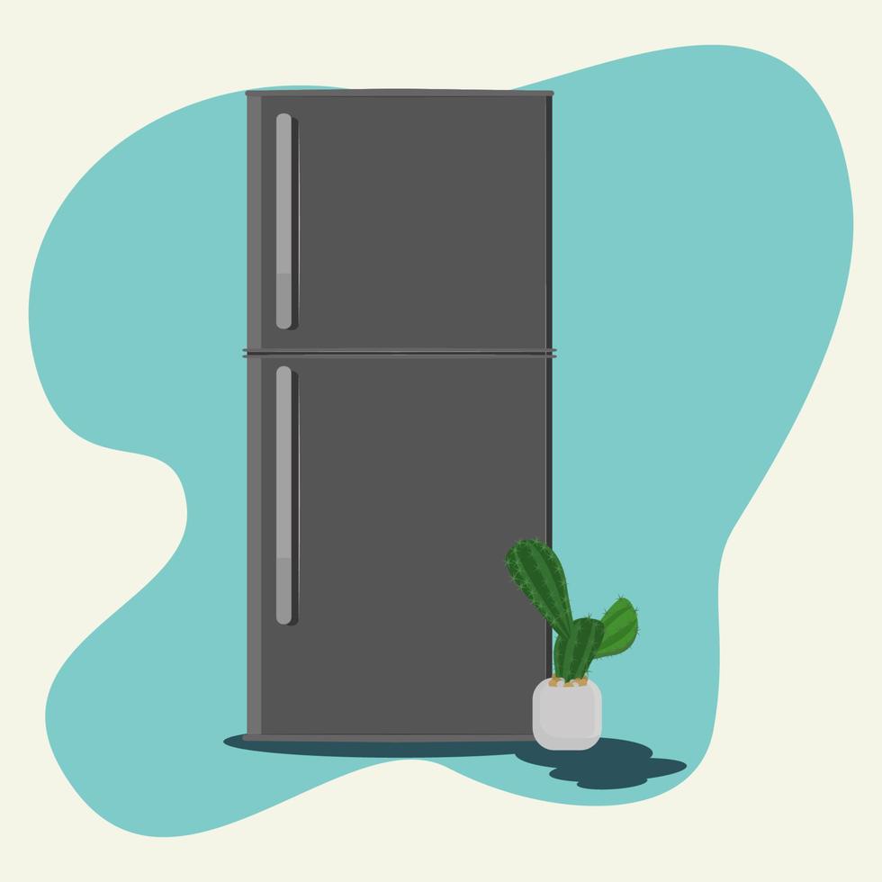 Ilustración de vector de refrigerador y mini cactus