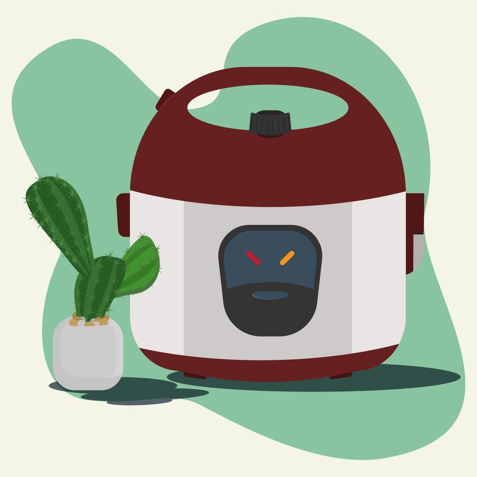 ilustración de vector de olla arrocera con cactus pequeño