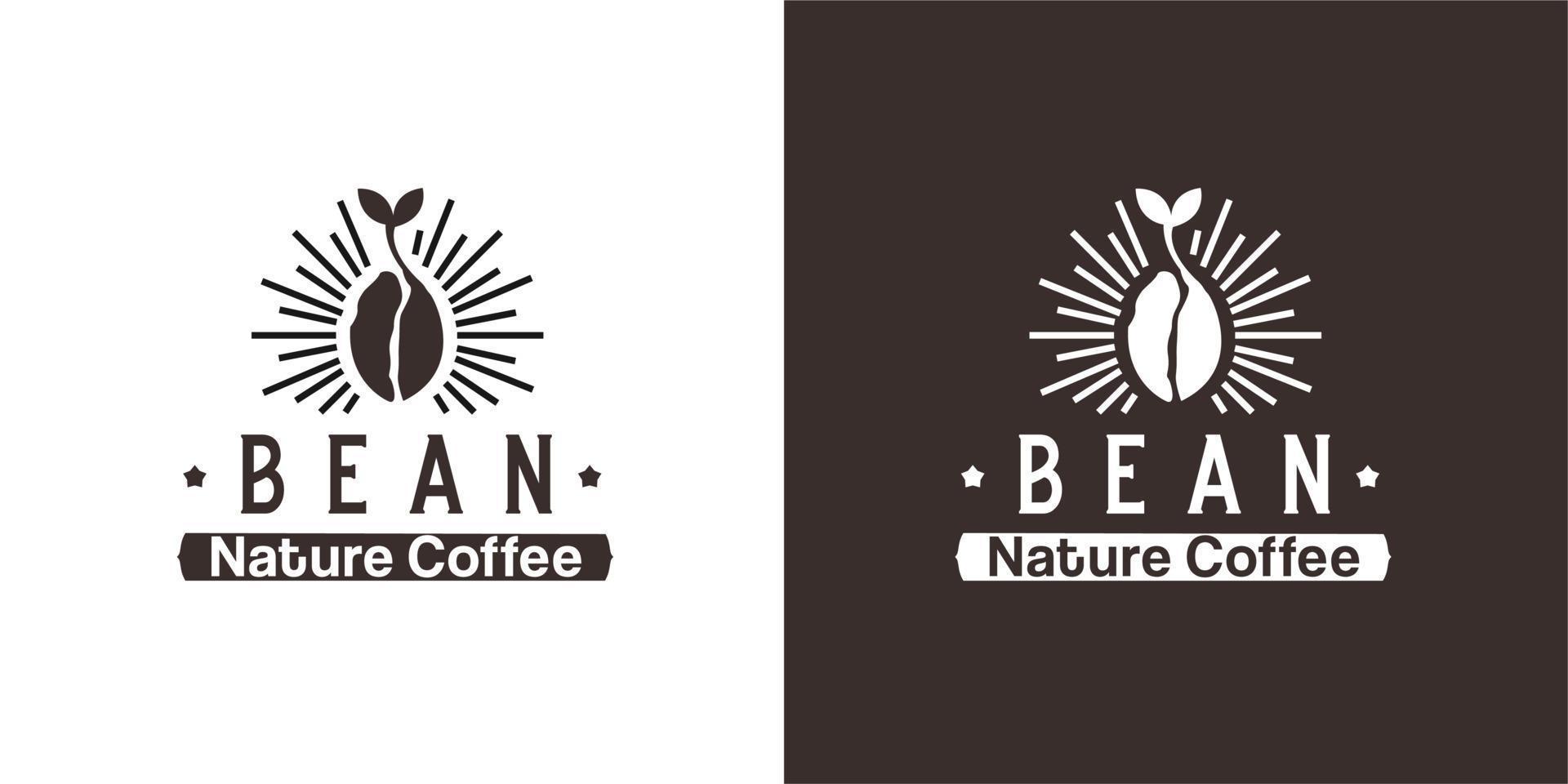 illustration logo vector graphic of light shine coffee bean growing with the small leaf fit for coffee bean farmer, shop, cafe, coffee house, coffee powder, coffee garden. natural product coffee