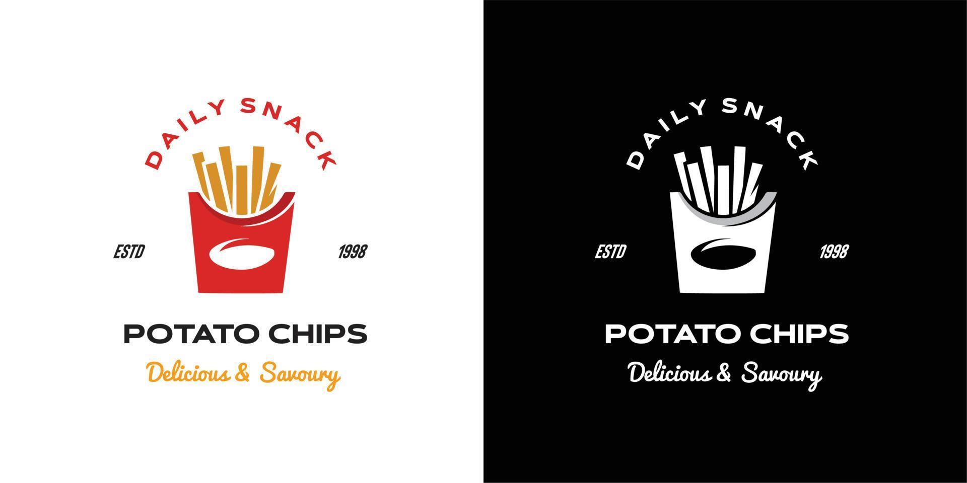 ILLUSTRATION VECTOR GRAPHIC OF daily snack potato chips delicious and savoury GOOD FOR potato chips vintage logo restaurant snack fast food junk food