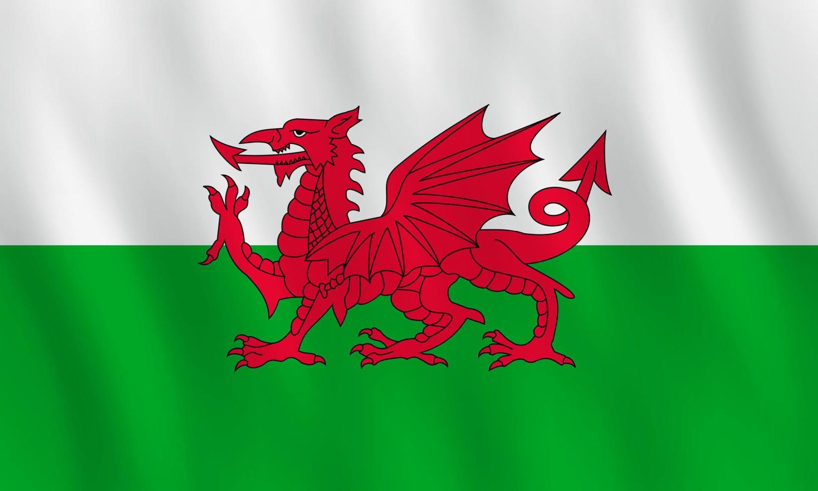 Wales flag with waving effect, official proportion. vector