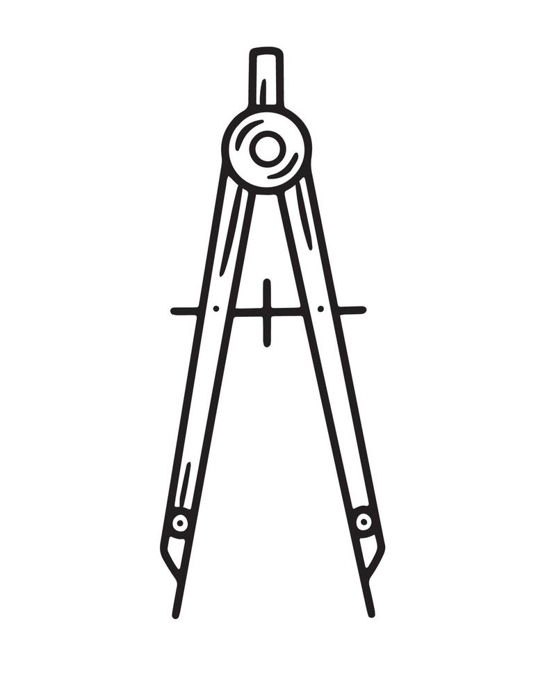 Divider compass linear vector icon in doodle sketch style. School and education