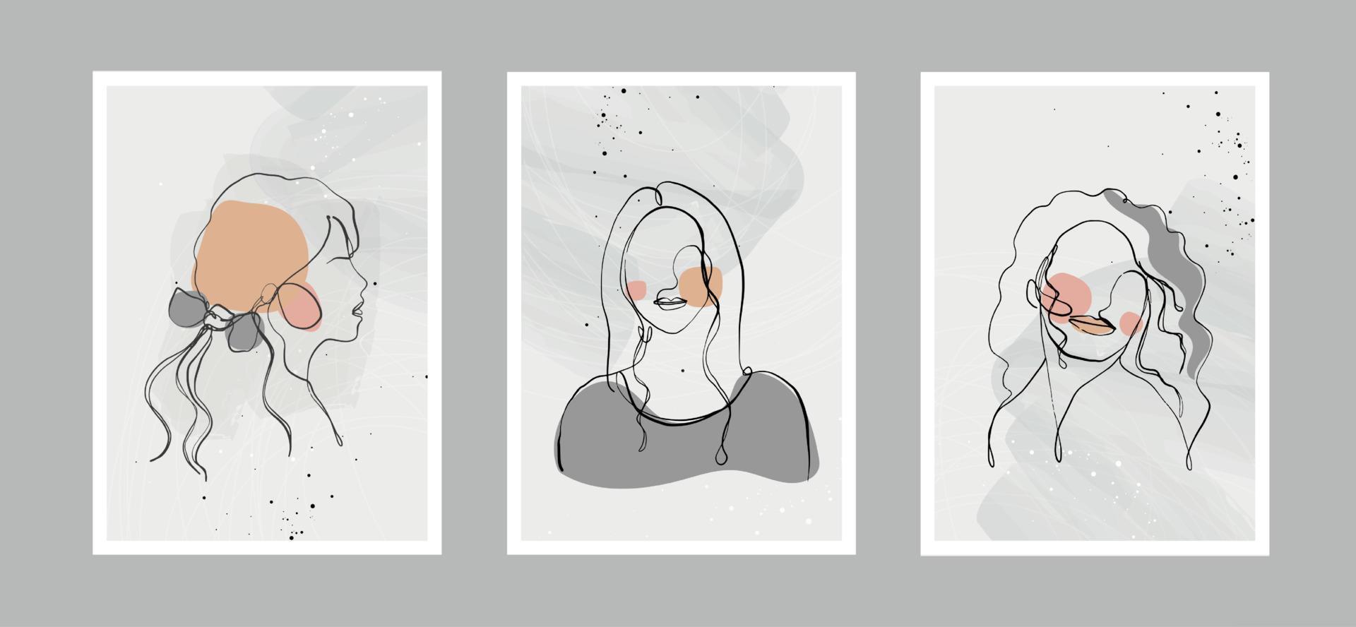 Modern abstract line minimalistic  women faces  and arts background with different shapes for wall decoration, postcard or brochure cover design. Vector design