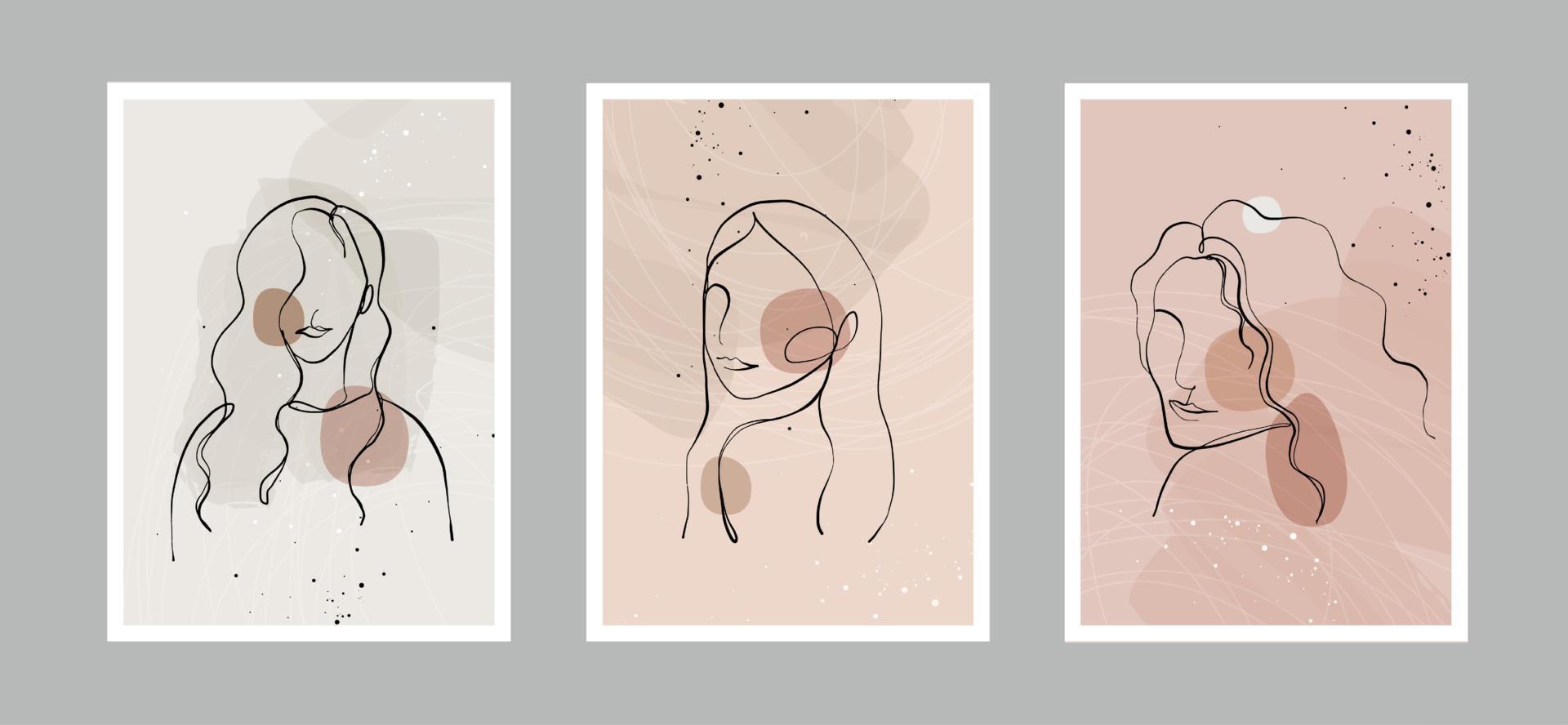 Modern abstract line minimalistic  women faces  and arts background with different shapes for wall decoration, postcard or brochure cover design. Vector design