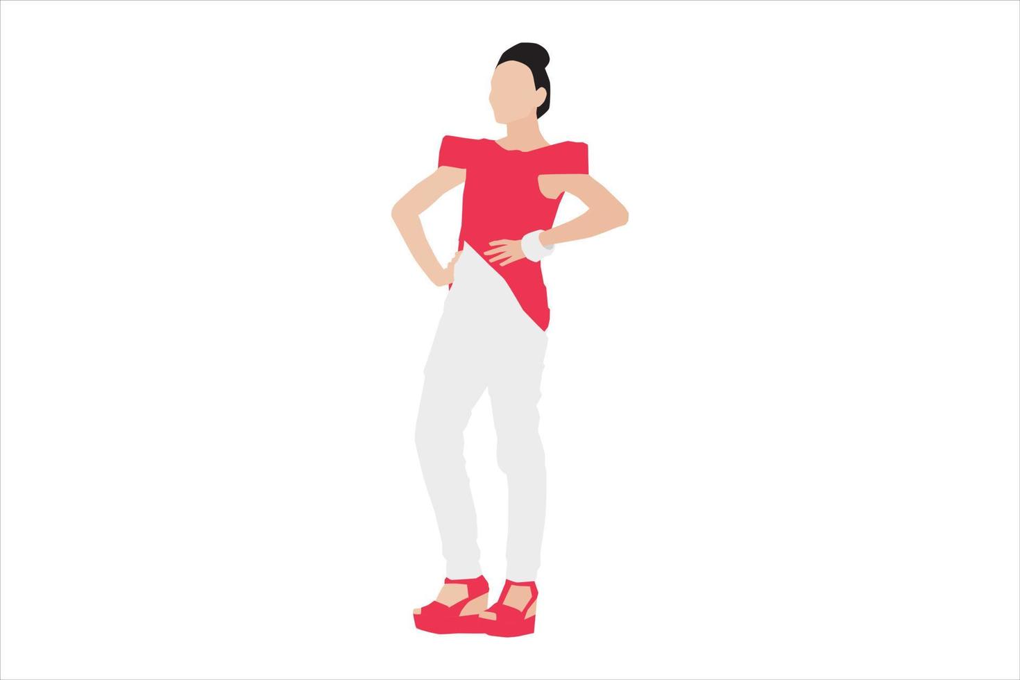 Vector illustration of casual women posing on the sidewalk