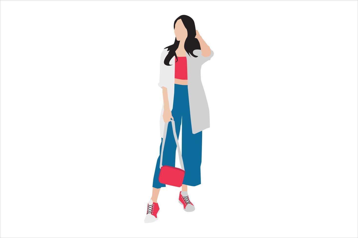 Vector illustration of casual women posing on the sidewalk