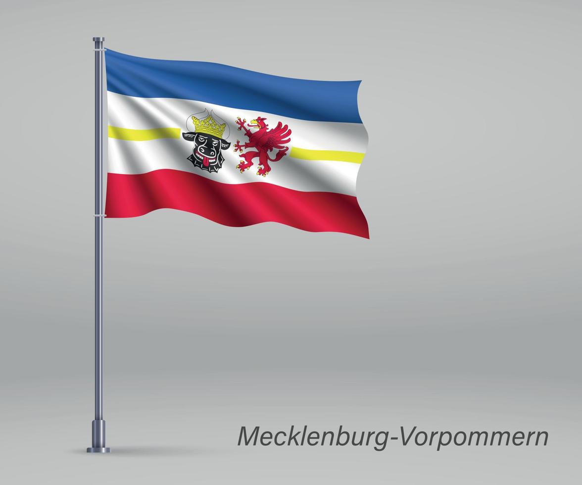 bandera ondeante de mecklenburg-vorpommern - estado de alemania en la bandera vector