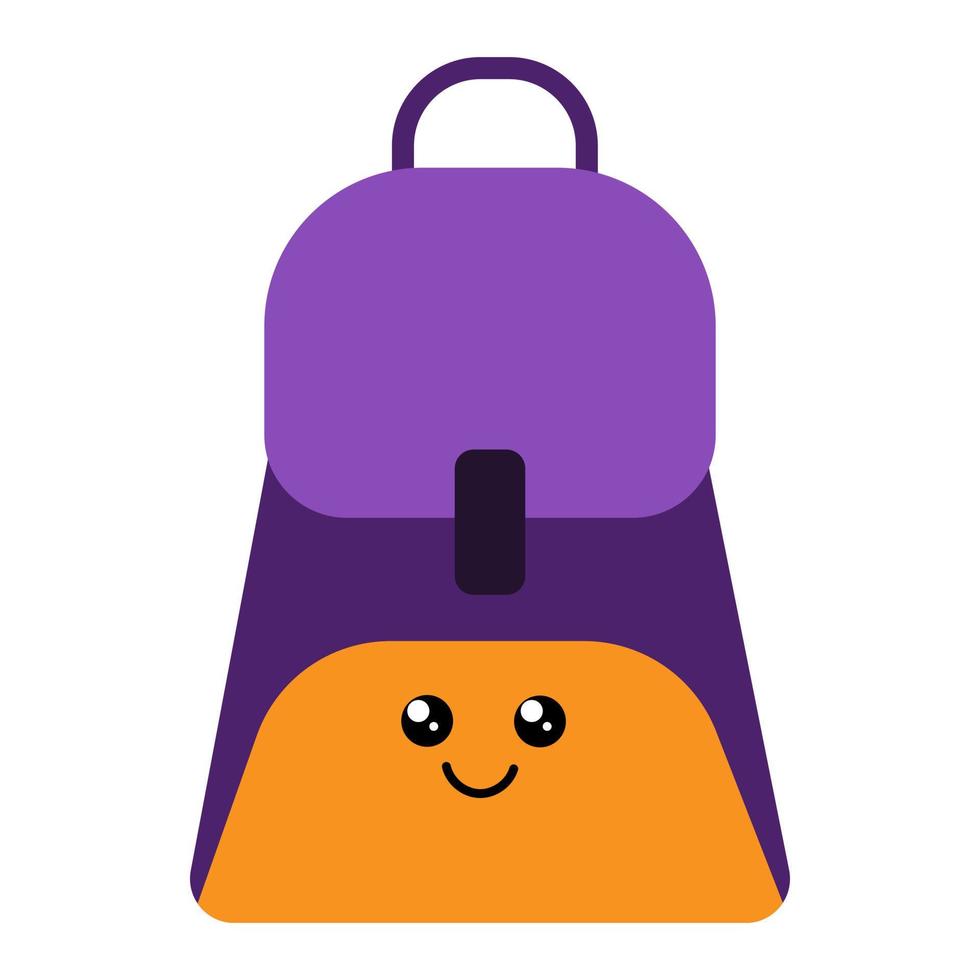 illustration of cute cartoon kawaii school backpack isolated on white background. vector