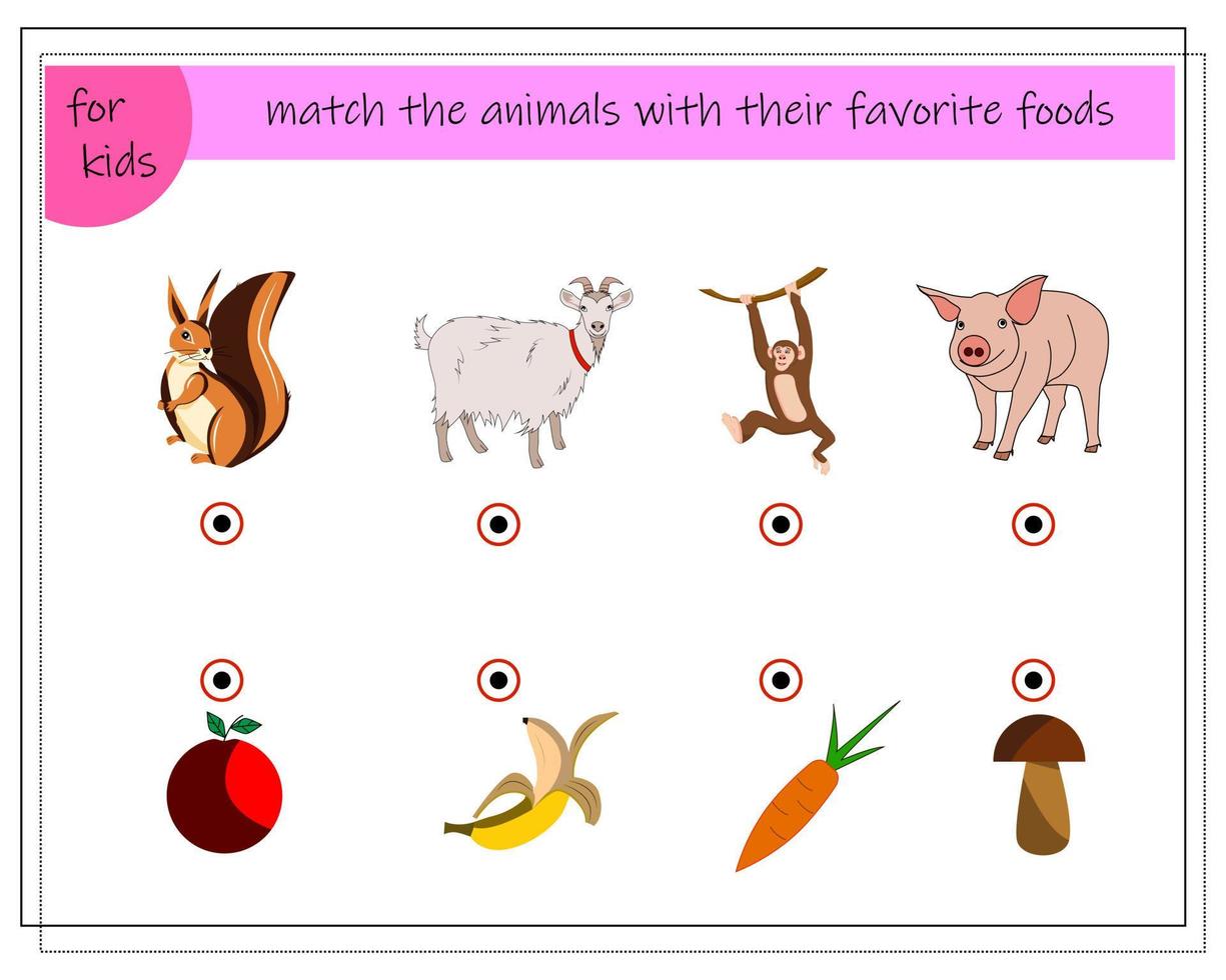 Match the animals with their favorite foods 6602264 Vector Art at Vecteezy