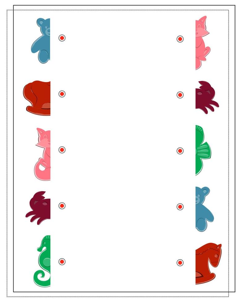 un juego para niños, encuentra la mitad correcta del juguete de arena. conectar las dos mitades. moldes de arena vector