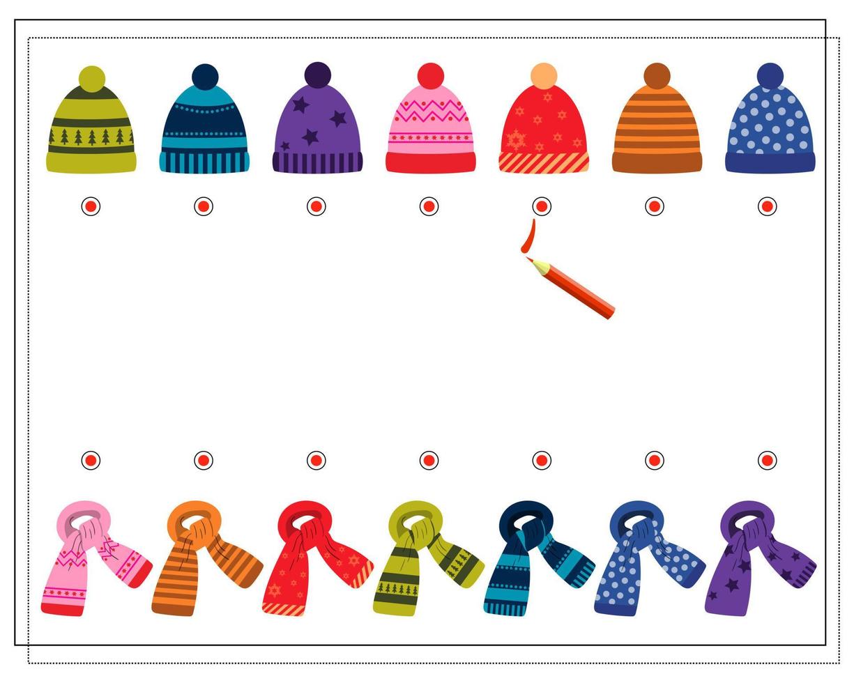 A logical game for children. find a pair for a scarf hat vector