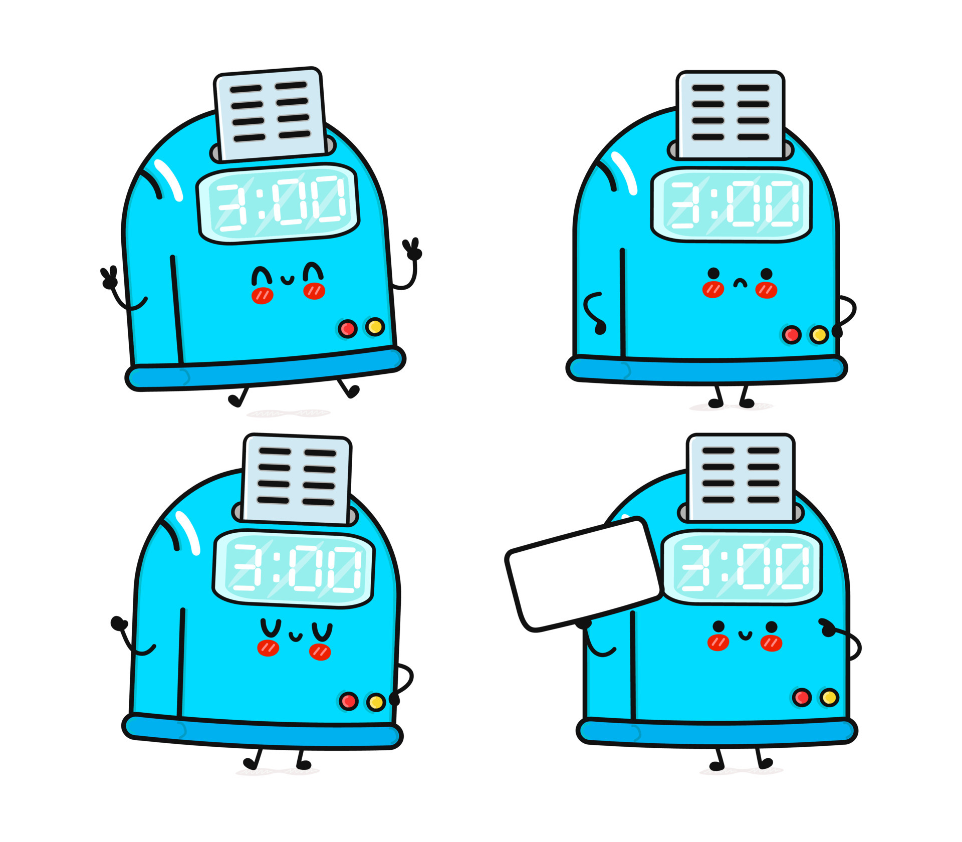Funny cute happy punch clock characters 6602374 Vector Art at Vecteezy