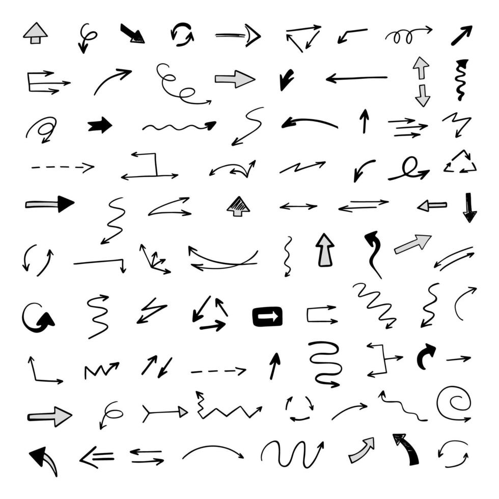 Vector set of hand-drawn arrows, elements for presentation