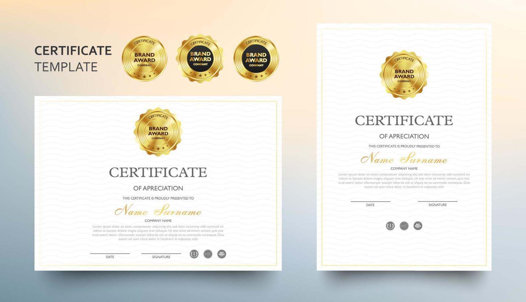 certificado de plantilla de reconocimiento con lujo y patrón moderno, diploma, ilustración vectorial vector