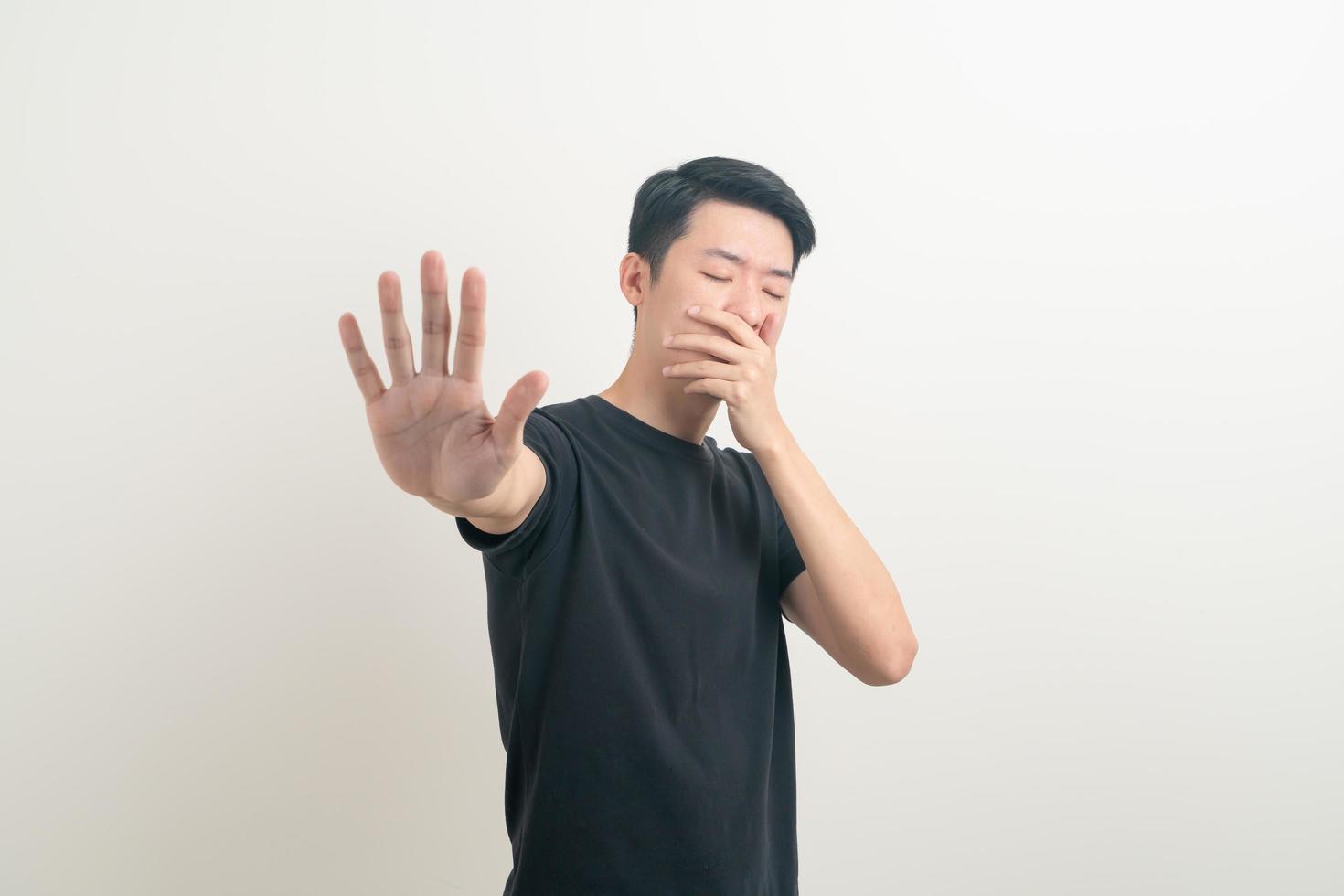 portrait young Asian with stop hand sign photo