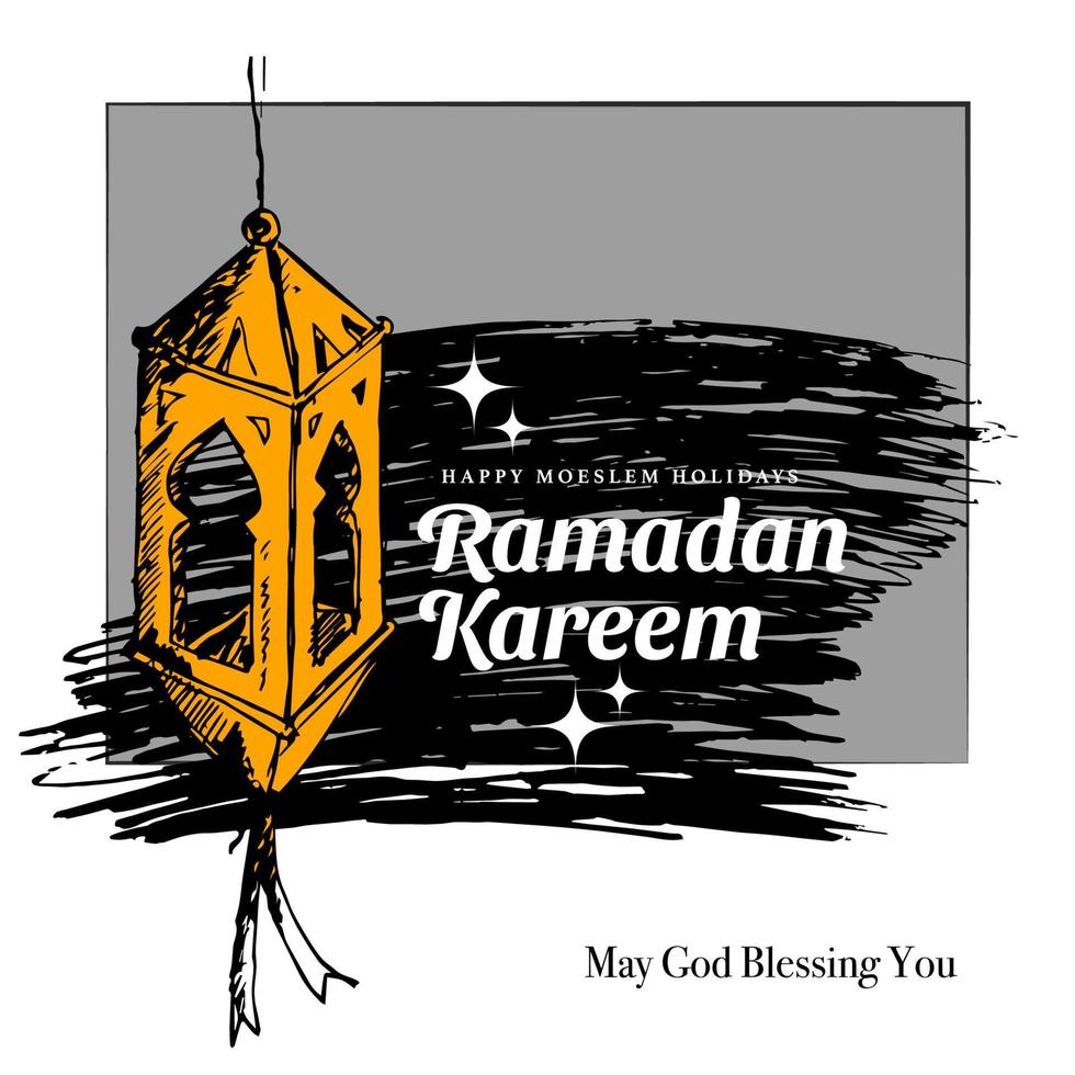 boceto dibujado a mano de la linterna de ramadán con textura de pincel para ramadan kareem vector