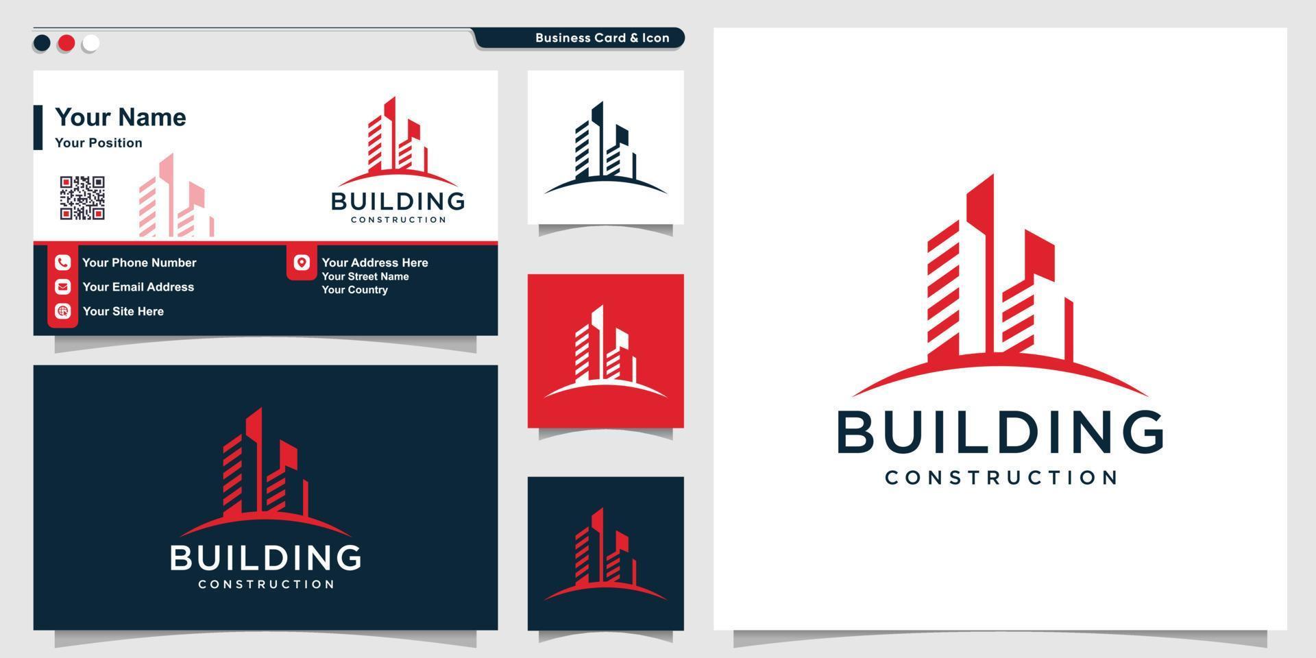 Building logo with cool modern style and business card design template Premium Vector