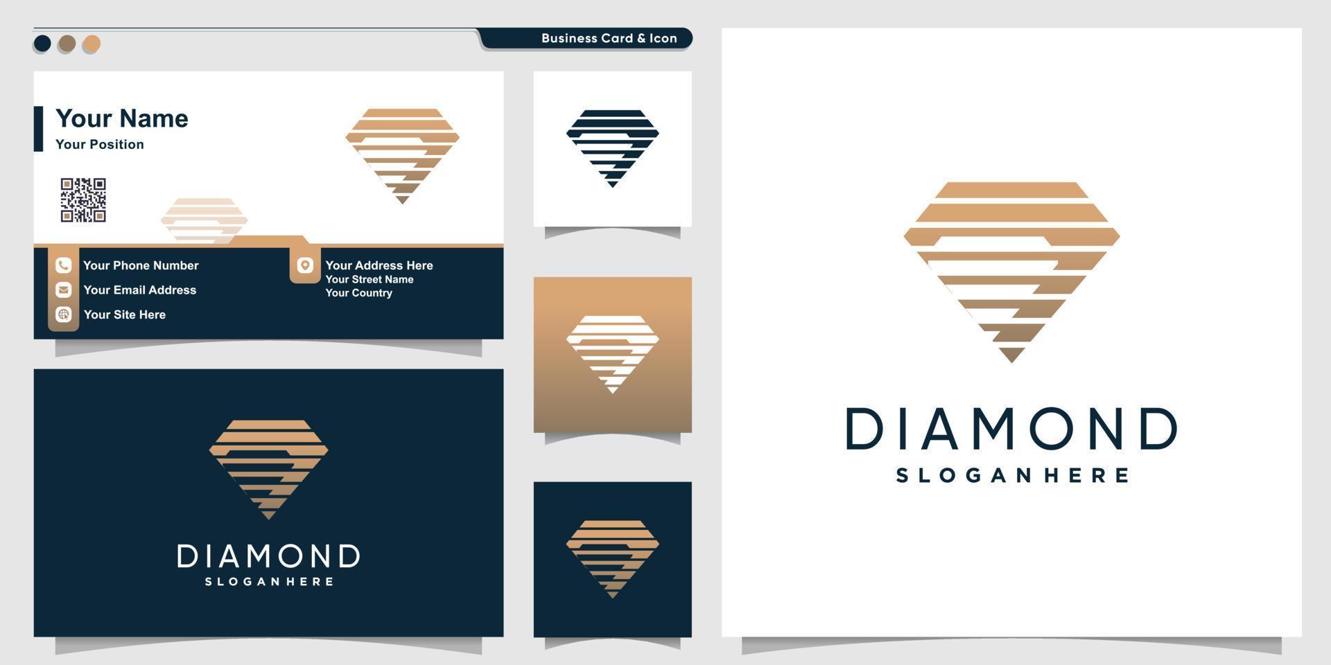 Diamond logo with twin silhouette style and business card design template Premium Vector