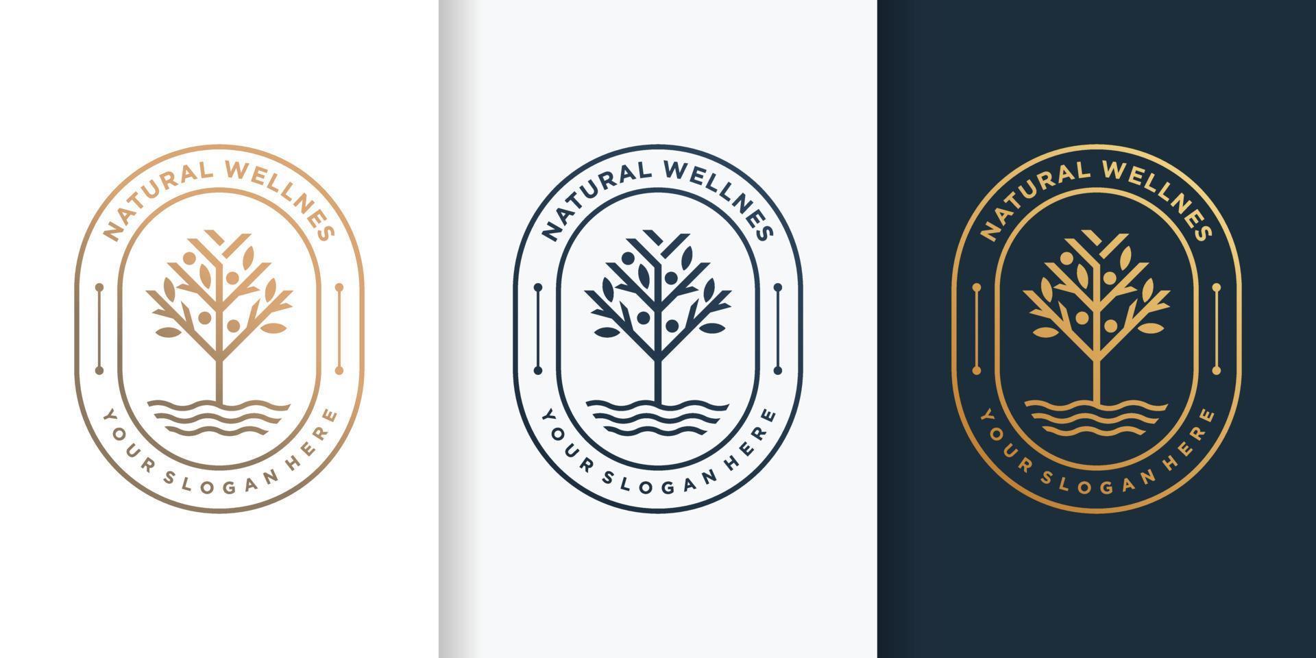 Natural logo with luxury golden tree style and business card design template Premium Vector