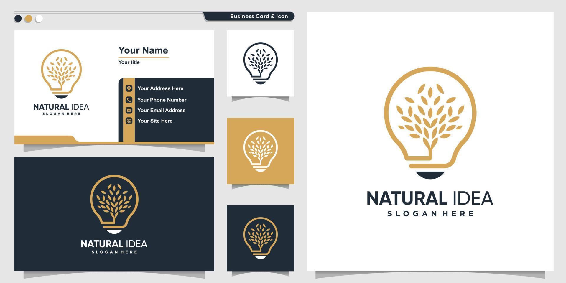 Natural logo with unique leaf idea modern style and business card design template Premium Vecto vector