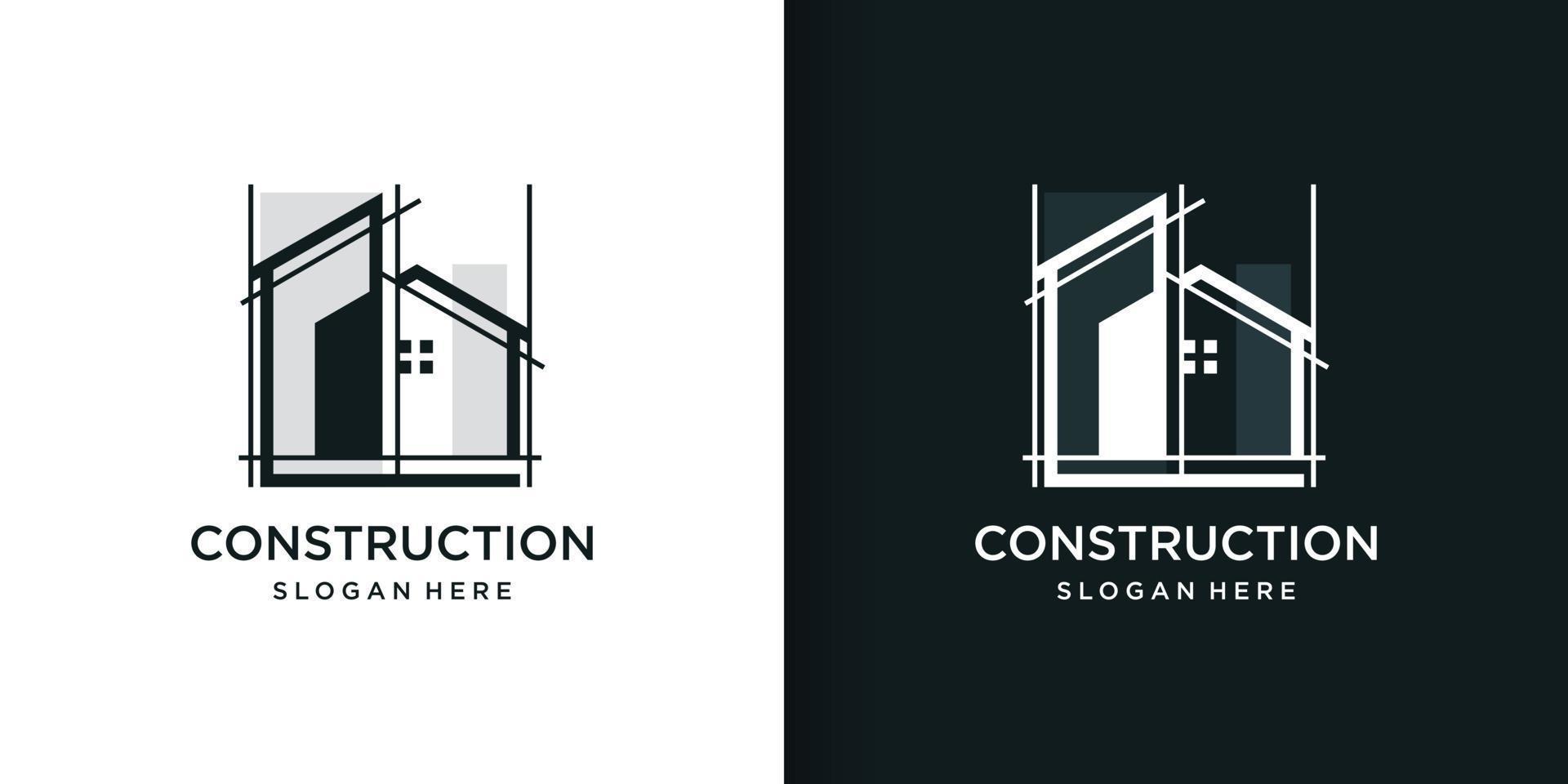 Construction logo part 2 with line art style, building, unique, Premium Vector