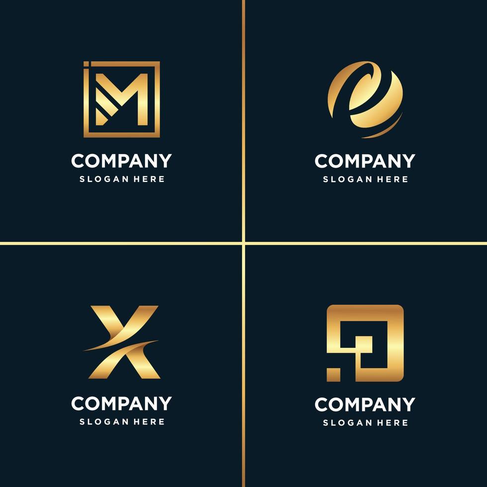 inspiración de diseño de logotipo dorado, letra, oro, forma, moderno, abstracto, vector premium