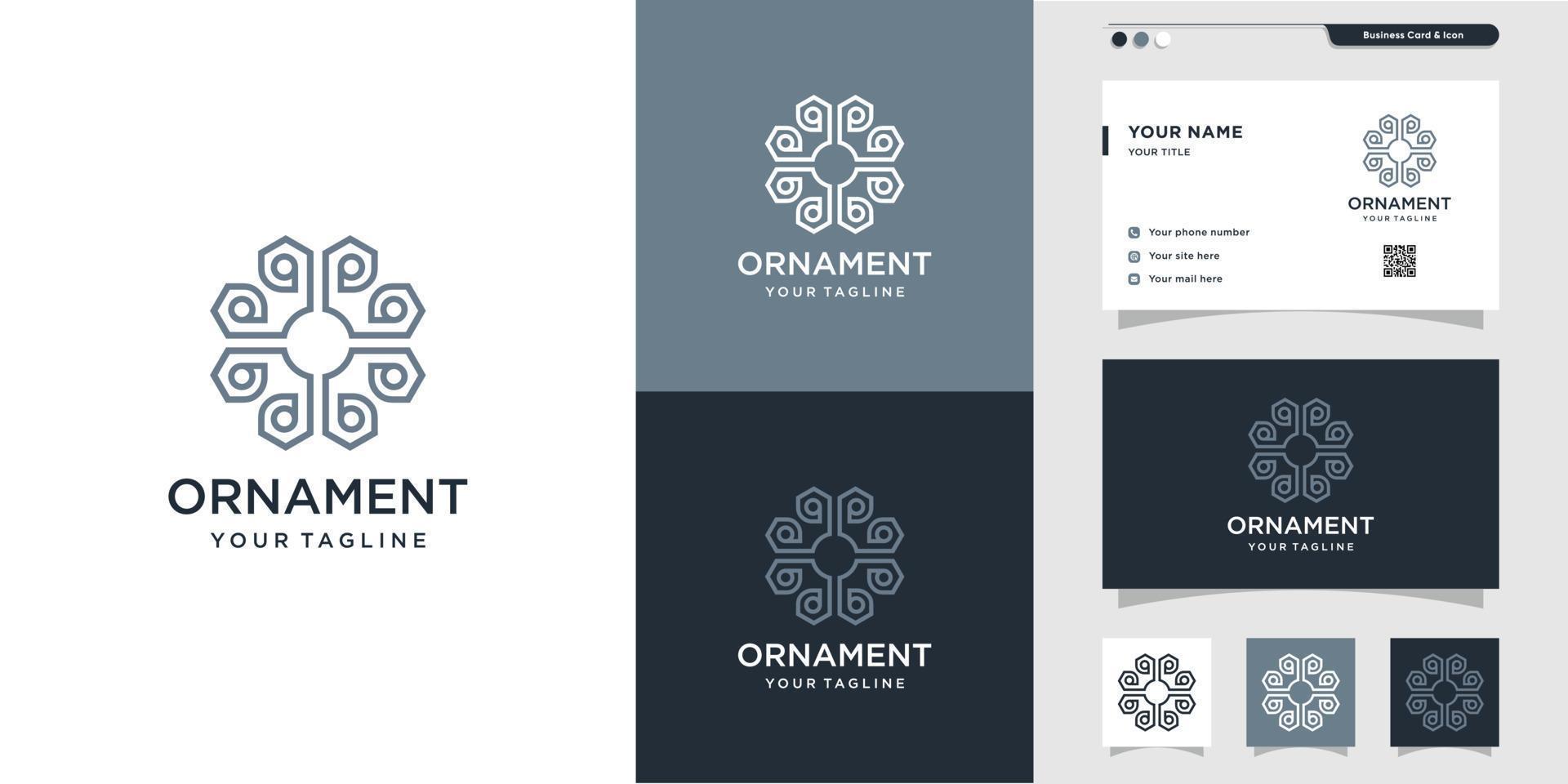 New design ornament with line art logo and business card, luxury, abstract, beauty, icon, interior Premium Vector