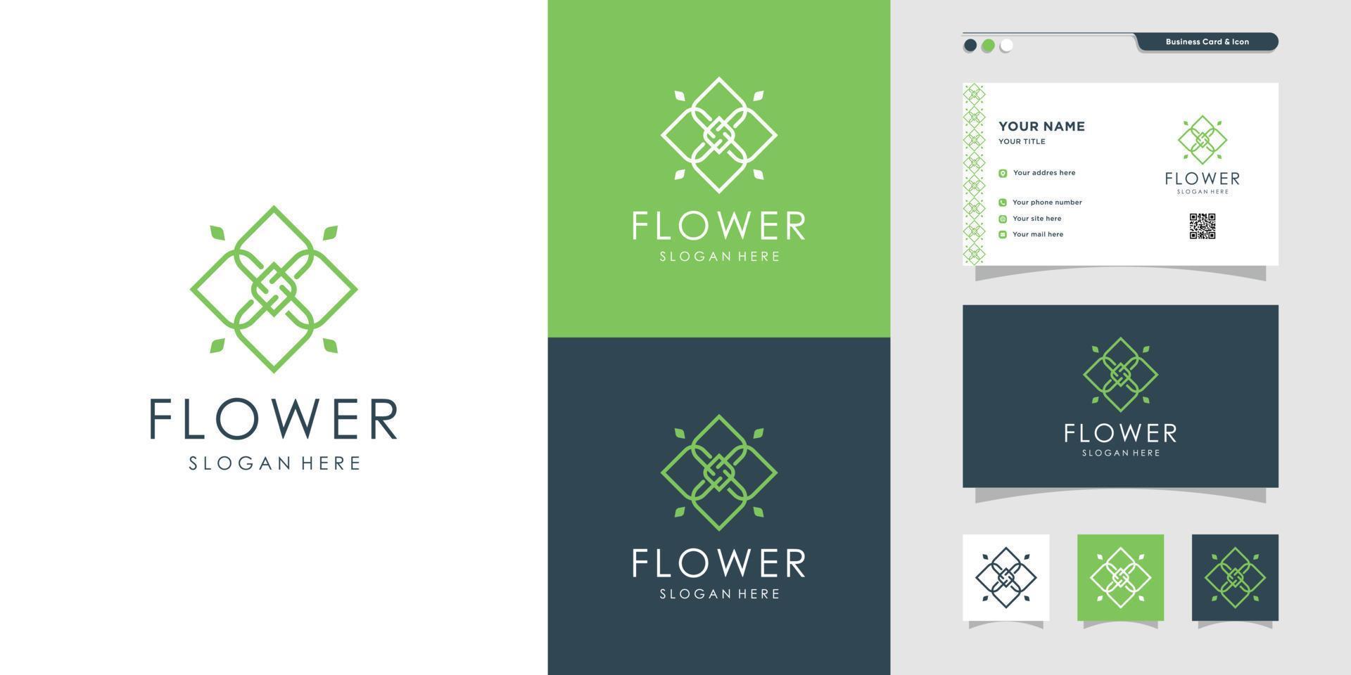 Beauty line art flower logo and business card design. Beauty, fashion, salon, business card, icon, Premium Vector