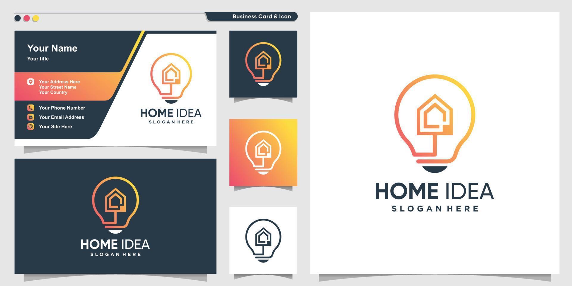 Home logo with creative idea style and business card design template, home, idea, smart, Premium Vector