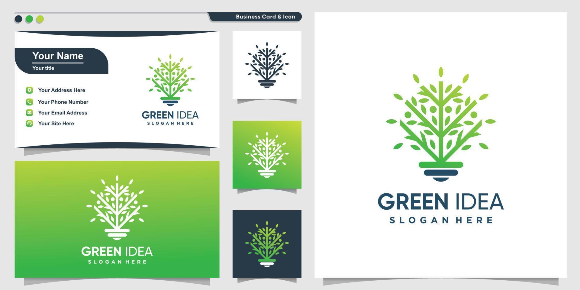 logotipo de árbol con estilo verde inteligente y diseño de tarjeta de visita, verde, árbol, vector premium