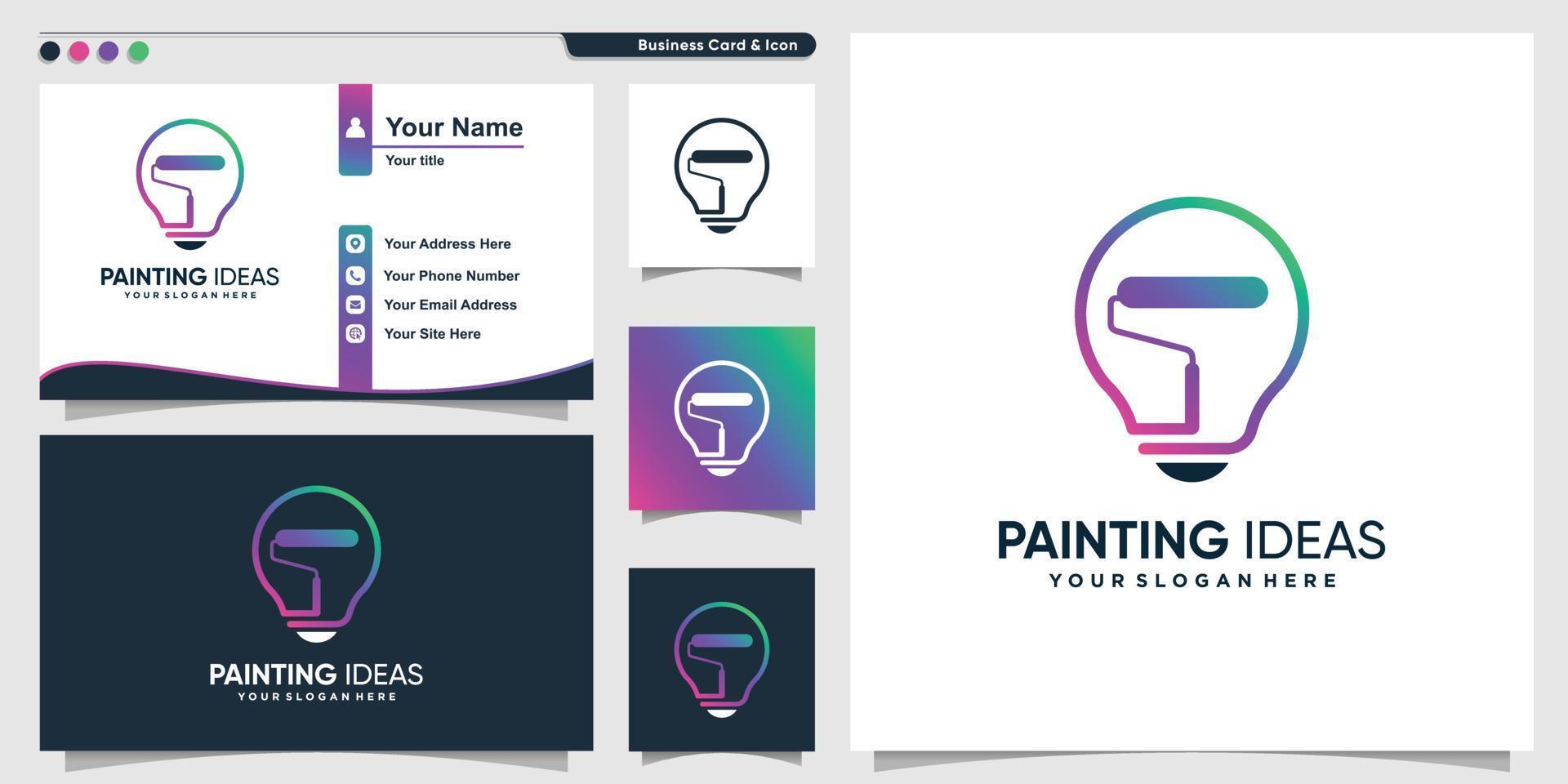 Painting logo with smart idea line art style and business card design template, painting, work, idea, template, Premium Vector