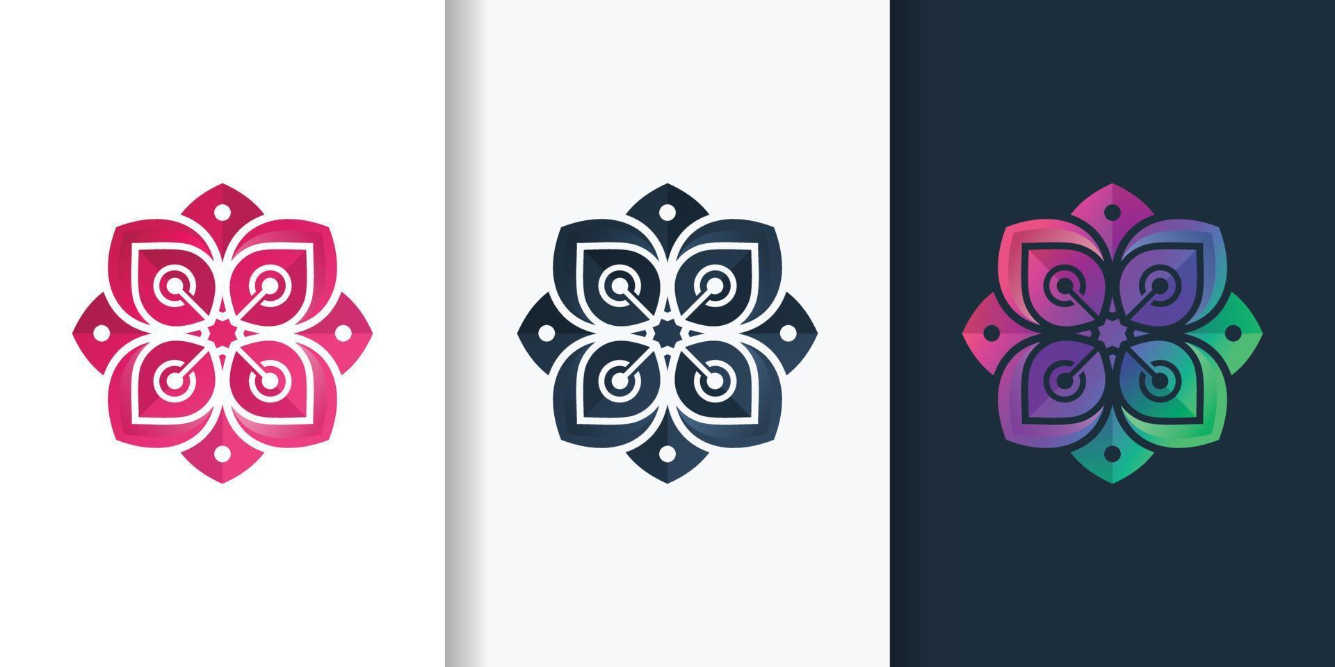 Flower logo with modern beauty color gradient style and business card design Premium Vector