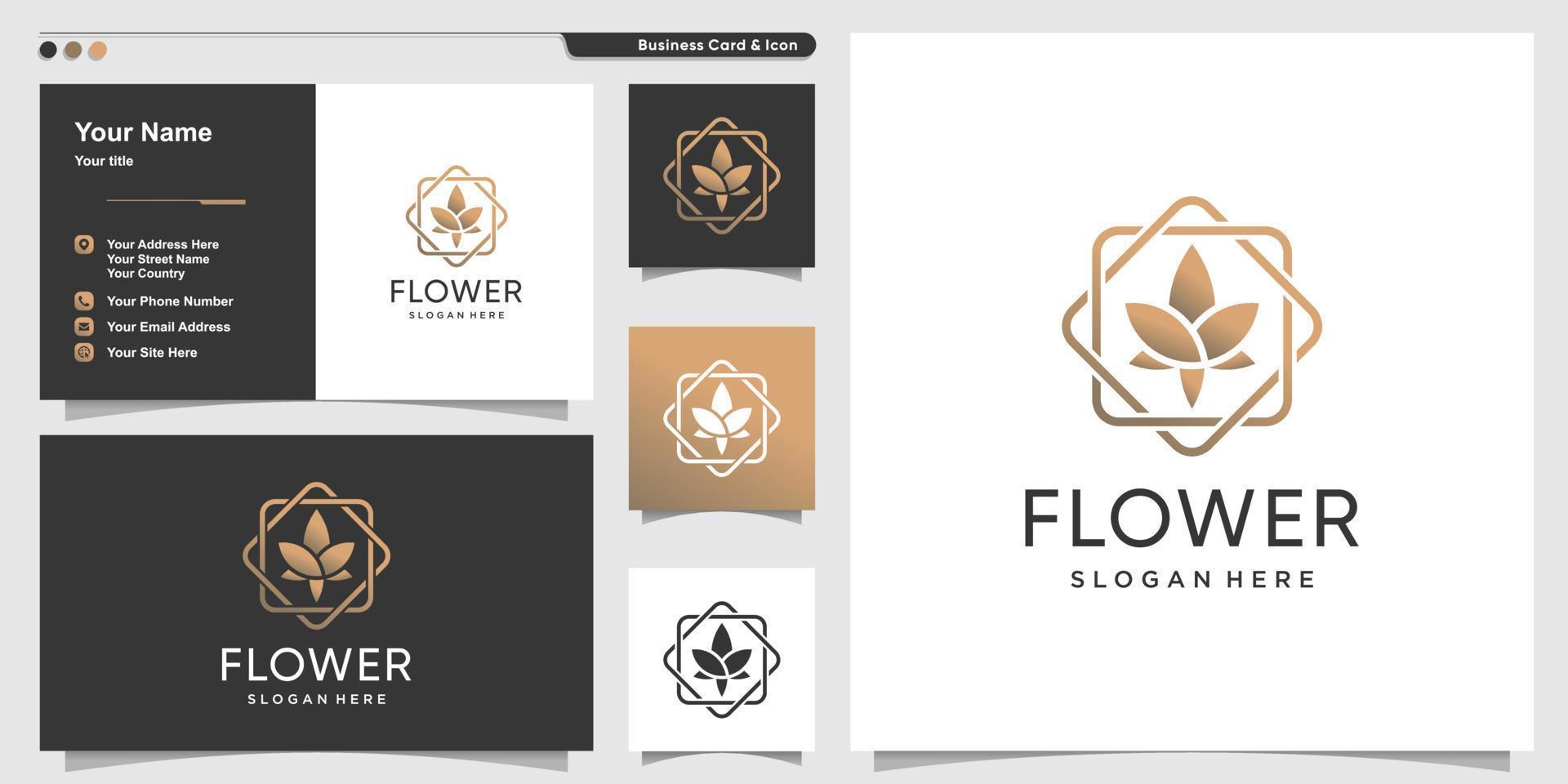 logotipo de flor con estilo de arte de línea de belleza y diseño de tarjeta de visita vector premium