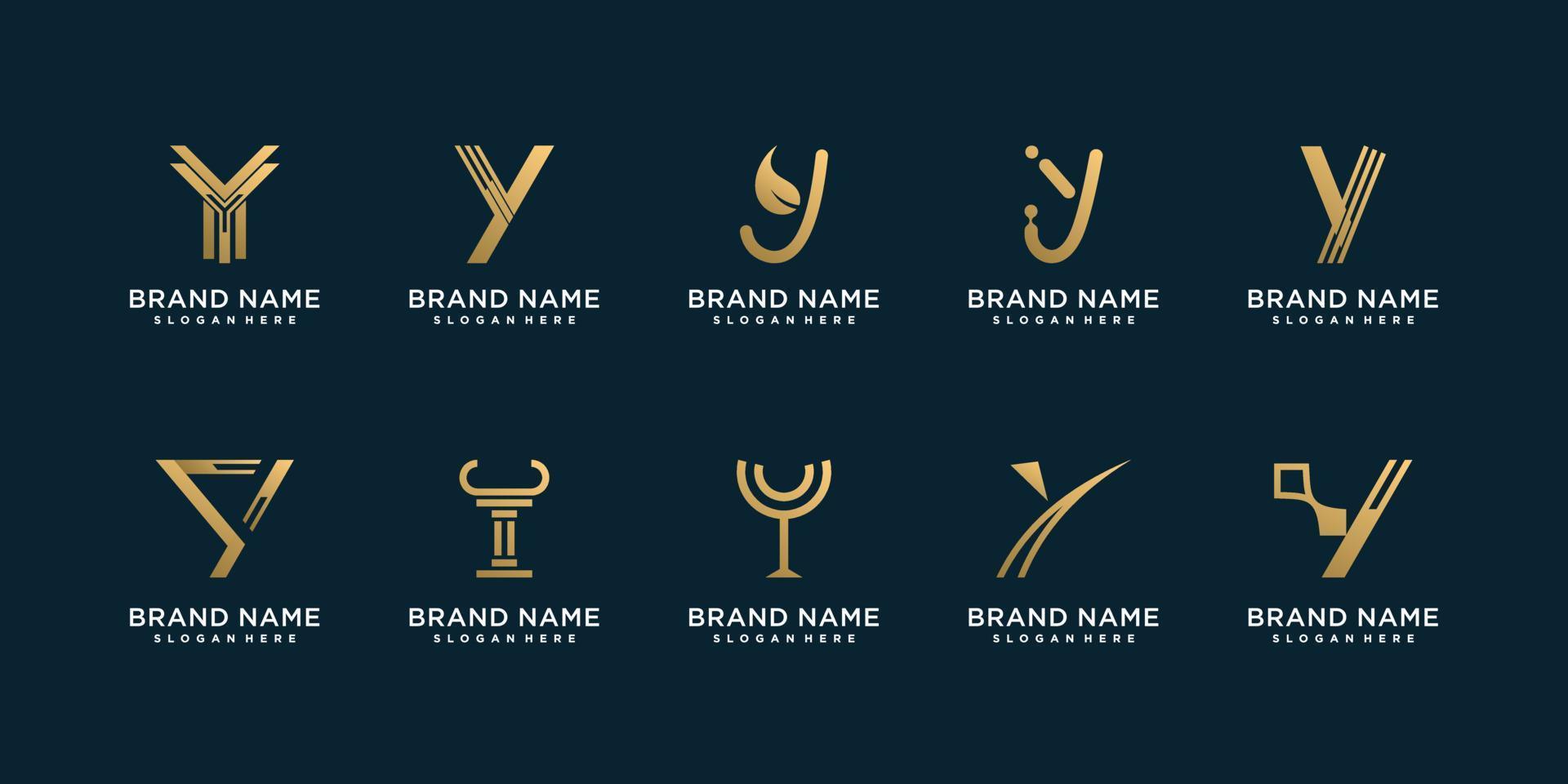 Set of Y logo collection with golden abstract style Premium Vector