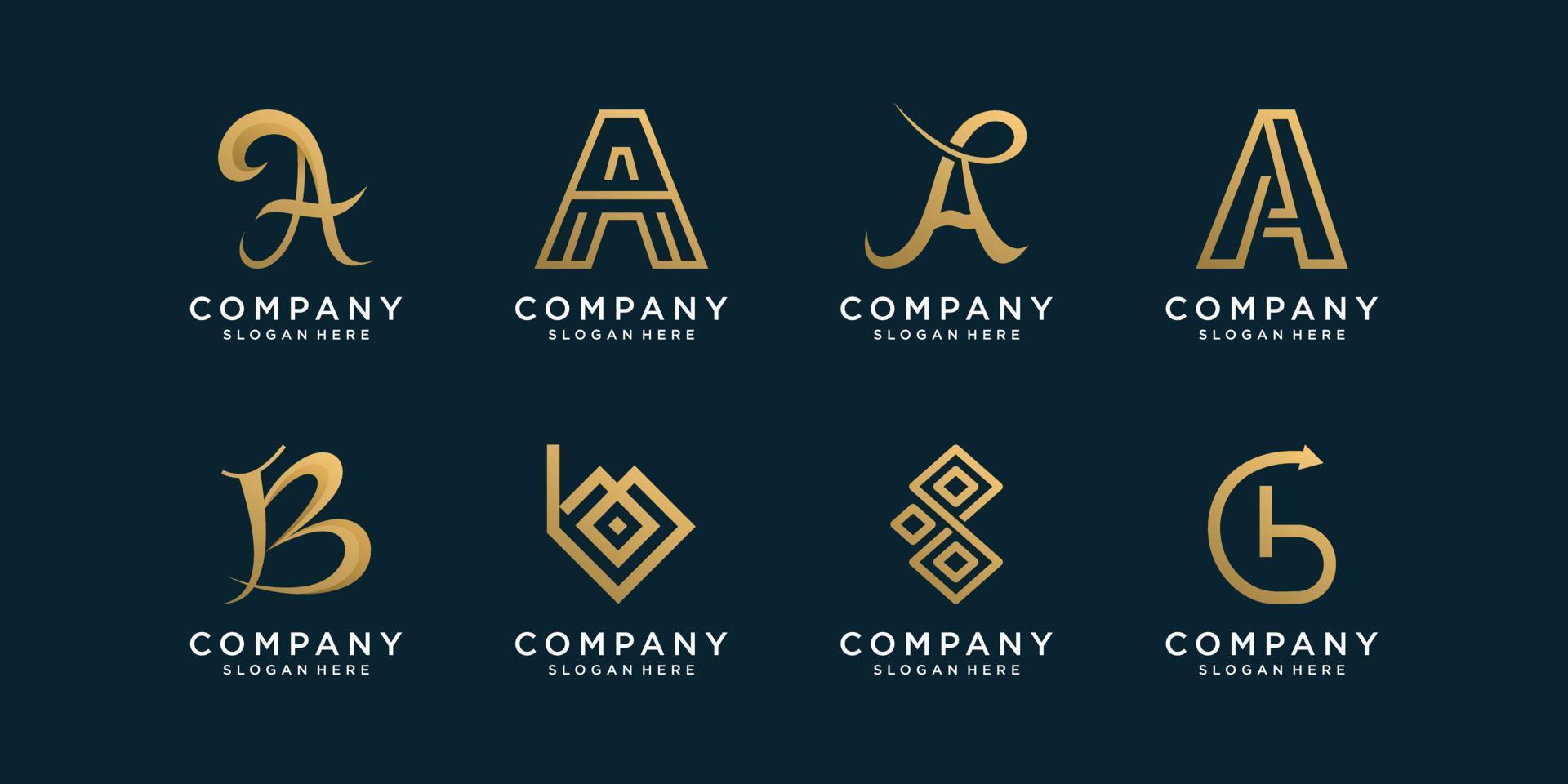 colección de logotipos con iniciales a y b, moderno, dorado, único, empresa, negocio, vector premium