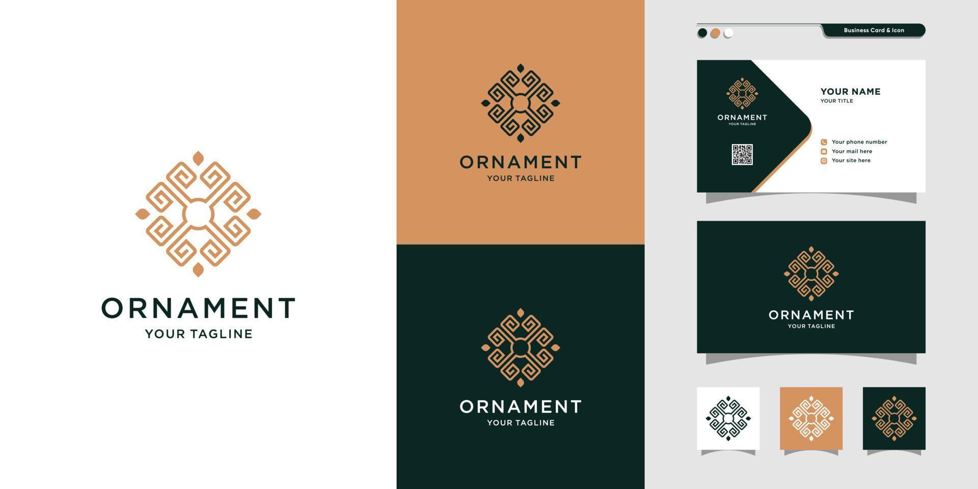 logotipo de arte de línea ornamental y diseño de tarjeta de visita, lujo, abstracto, belleza, icono vector premium