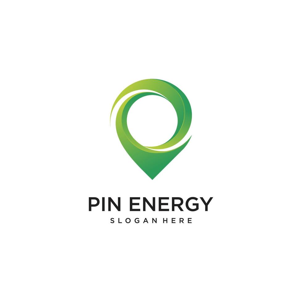 ilustración de diseño de logotipo de pin energy, ubicación, pin, mapa, moderno, degradado, vector premium