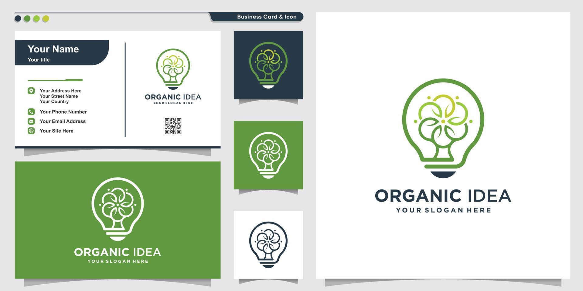 Organic logo with modern creative tree style and business card design template, tree, nature, modern, line art, Premium Vector