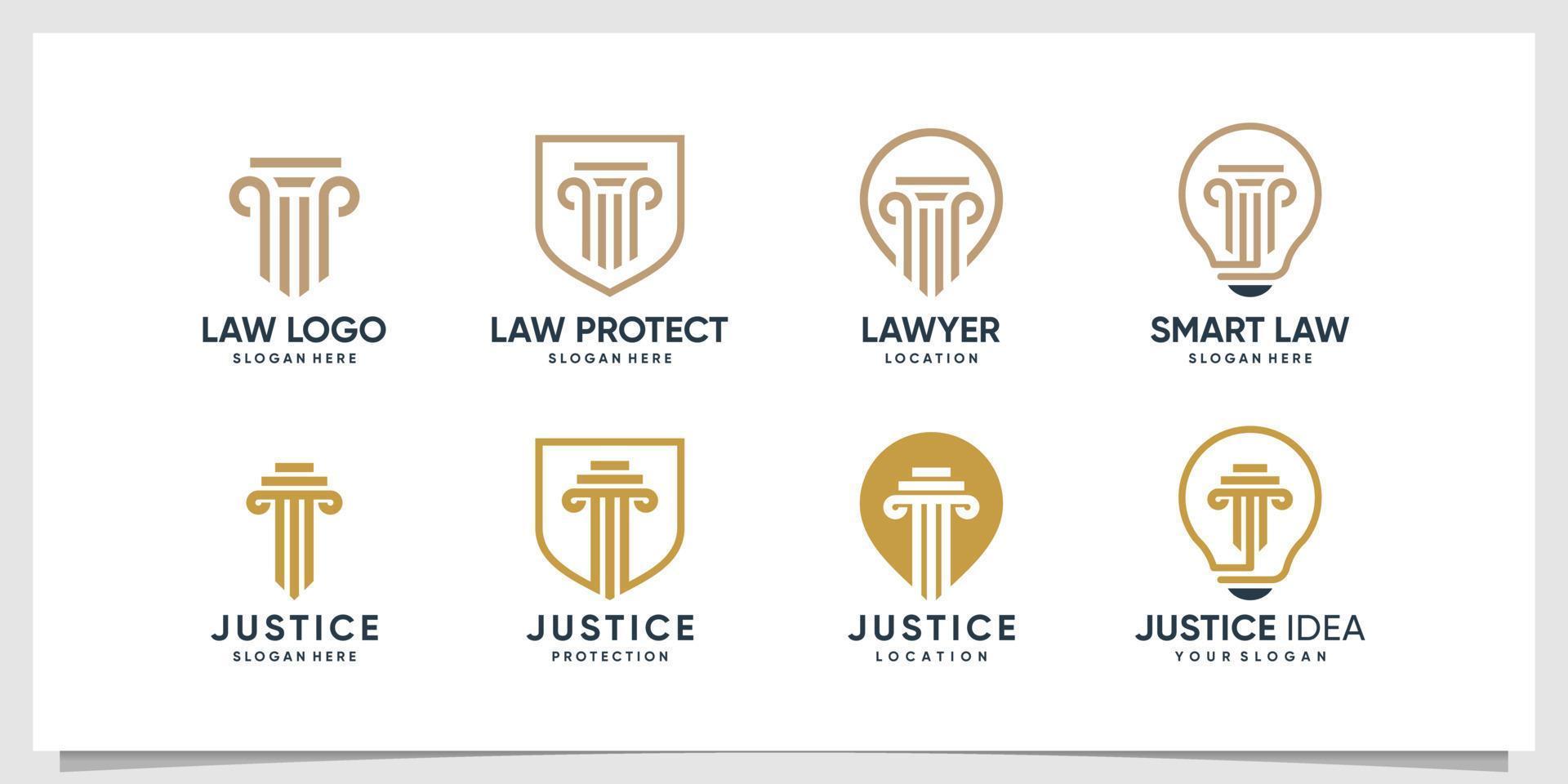 Lawyer logo collection with different elements and uses, smart, shield, location, idea, logo design, Premium Vector