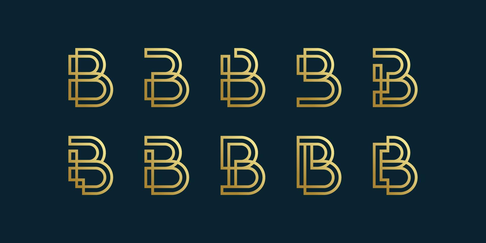 Letter B logo collection with golden gradient line art style, initial, letter Premium Vetor vector