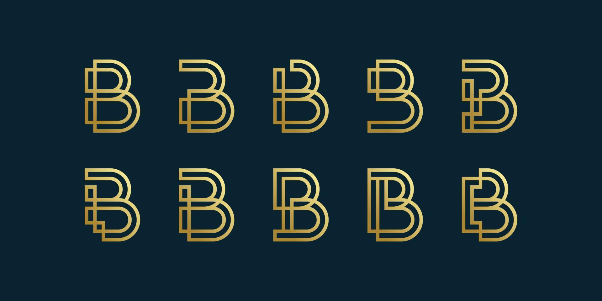 colección de logotipos de letra b con estilo de arte de línea de degradado dorado, inicial, vetor premium de letra vector